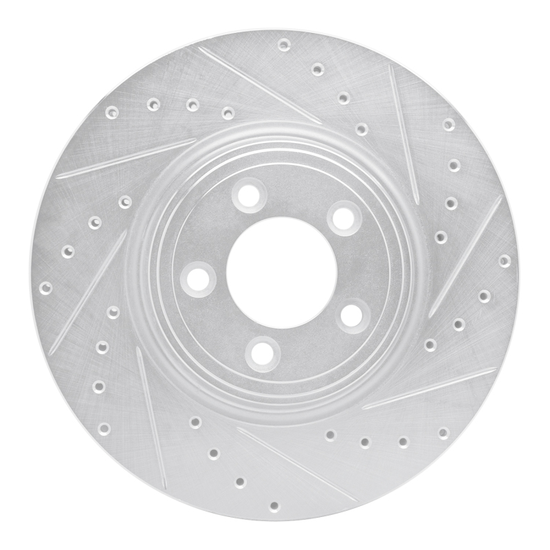 Jaguar S-Type Brake Rotor (1) - Front Right - R1 Concepts - Drilled & Slotted - Silver - `06-`10